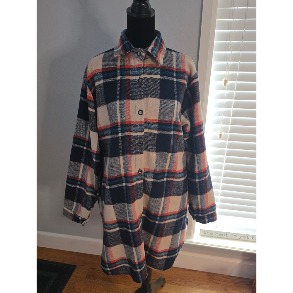 Adora Womens Plaid Shacket‎ Button Down Longline Jacket CEJ1987A Blue Orange M